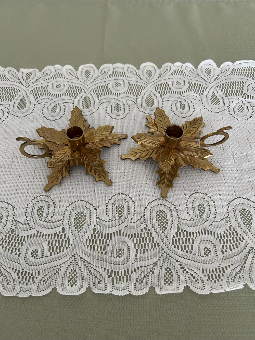 Vtg Brass Leaf Candle Holders - Pair H 2 in W 5 in
